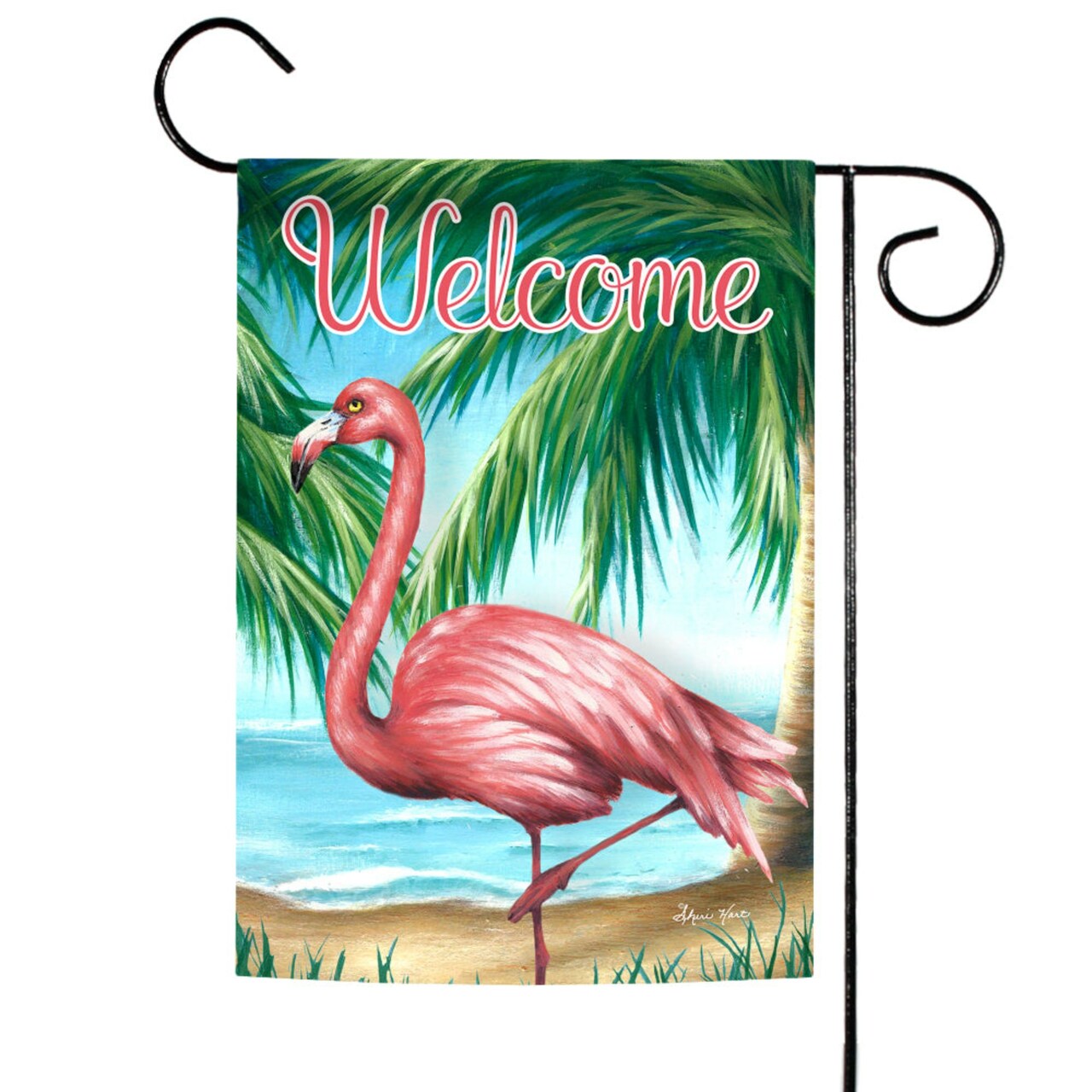 Toland Home Garden Green and Pink Hello Flamingo Outdoor Garden Flag 18" x 12.5"